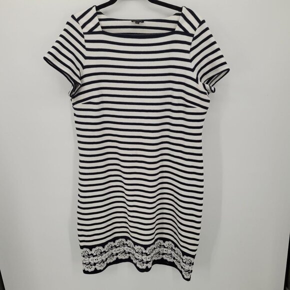 Talbots womens large blue white strip cap sleeve midi dress lace trim detail - Picture 7 of 7